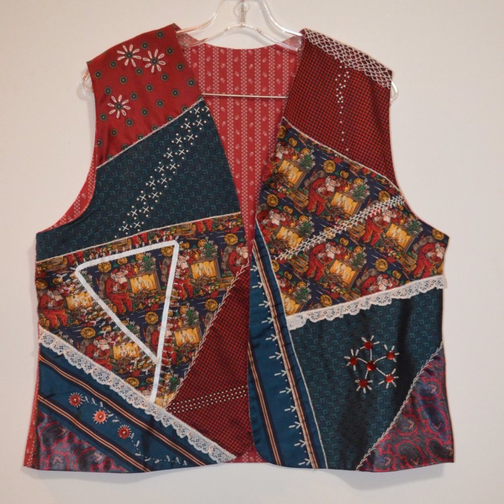 Handmade Unknown Vest Crafted Embroidered Lace Mix Media Beads Reversing appr. L